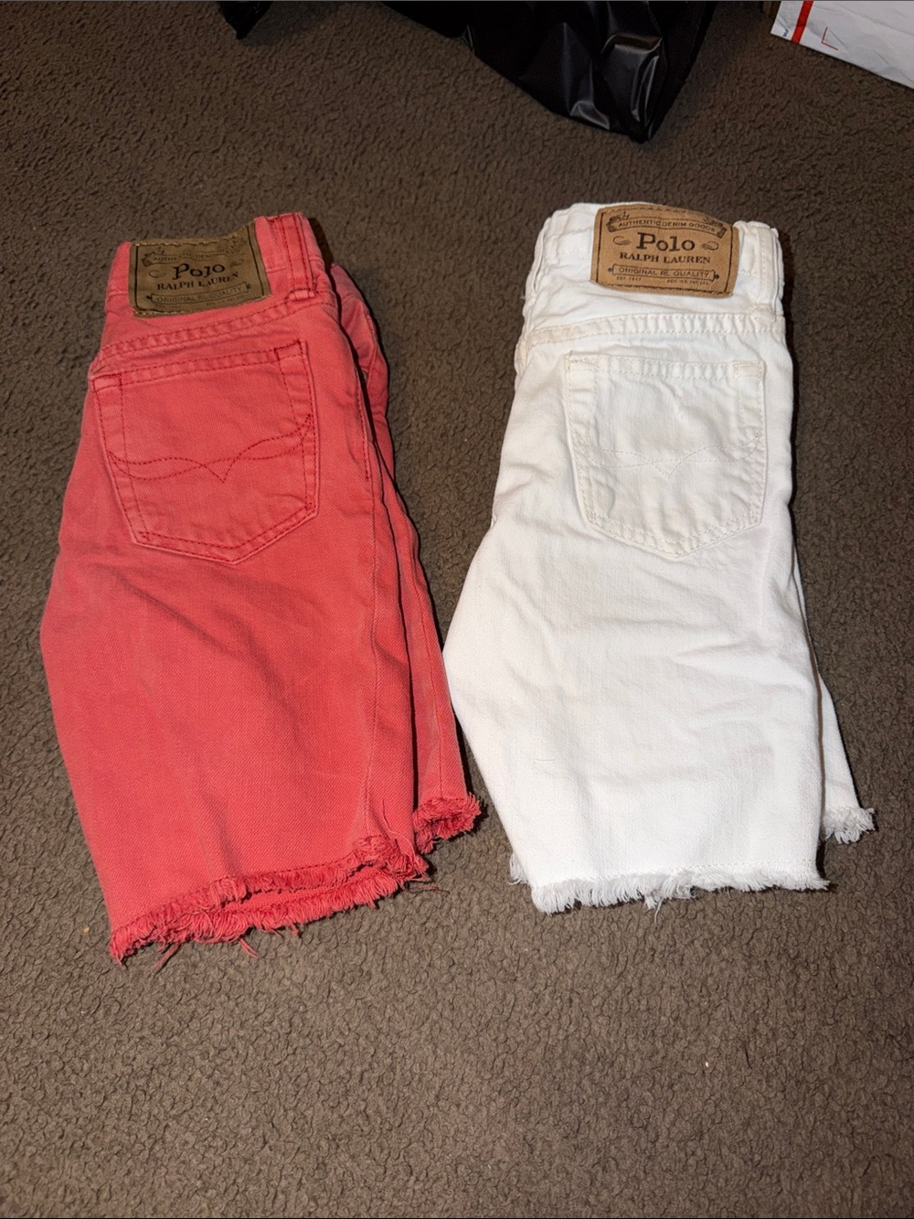 Polo by Ralph Lauren Coral and White Frayed-Hem Jean Shorts Duo
